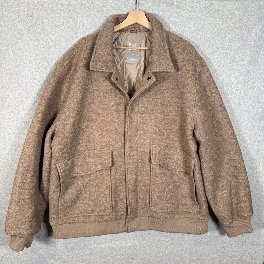 Gap Wool Patch Pocket Jacket Mens XXL Khaki Heather Snap Front